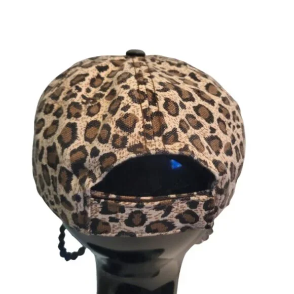Leopard Distressed Baseball Cap with Adj. Strap & Swarovski Crystals - Picture 3 of 5